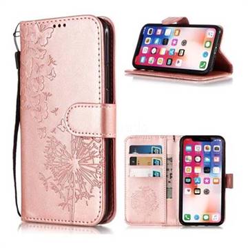 Intricate Embossing Dandelion Butterfly Leather Wallet Case for iPhone XS Max (6.5 inch) - Rose Gold