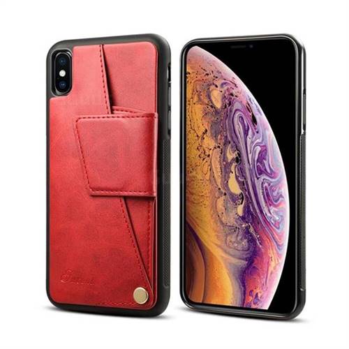 Suteni Retro Classic Folding Card Slots Phone Cover for iPhone XS Max (6.5 inch) - Red