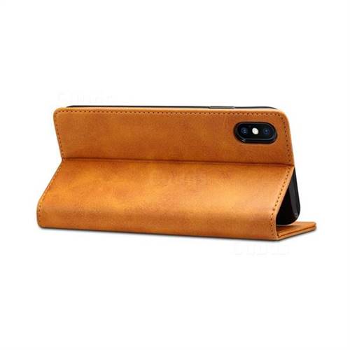 Suteni Simple Style Calf Stripe Leather Wallet Phone Case for iPhone XS