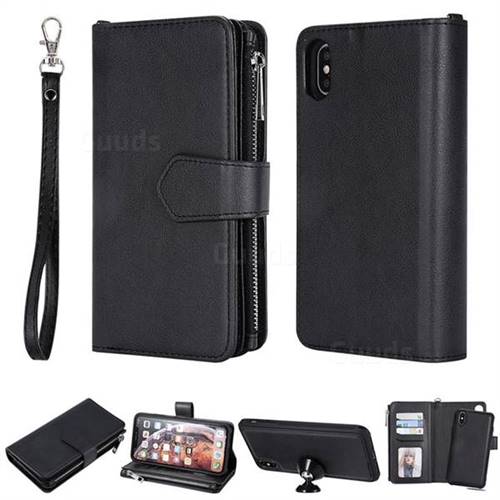 Retro Luxury Multifunction Zipper Leather Phone Wallet for iPhone XS Max (6.5 inch) - Black