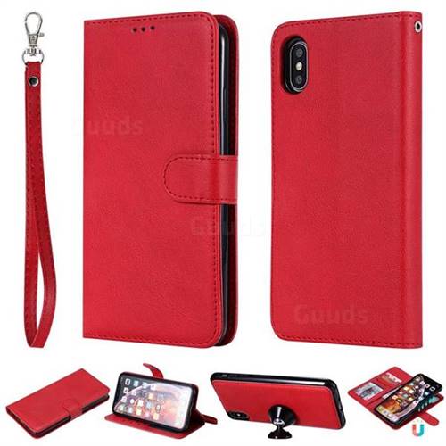 Retro Greek Detachable Magnetic PU Leather Wallet Phone Case for iPhone XS Max (6.5 inch) - Red