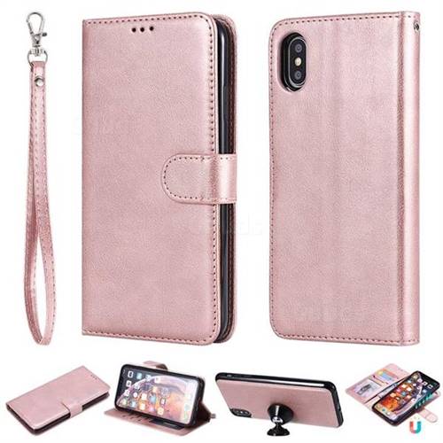 Retro Greek Detachable Magnetic PU Leather Wallet Phone Case for iPhone XS Max (6.5 inch) - Rose Gold