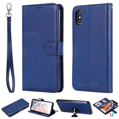 Retro Greek Detachable Magnetic PU Leather Wallet Phone Case for iPhone XS Max (6.5 inch) - Blue