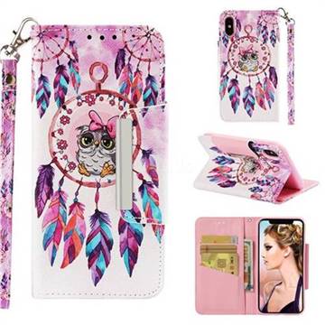 Owl Wind Chimes Big Metal Buckle PU Leather Wallet Phone Case for iPhone XS Max (6.5 inch)