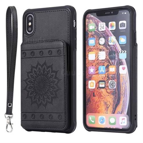Luxury Embossing Sunflower Multifunction Leather Back Cover for iPhone XS Max (6.5 inch) - Black
