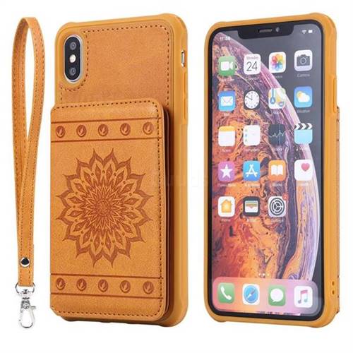 Luxury Embossing Sunflower Multifunction Leather Back Cover for iPhone XS Max (6.5 inch) - Brown