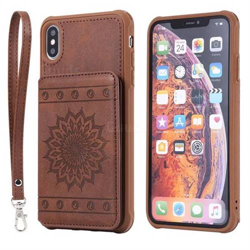 Luxury Embossing Sunflower Multifunction Leather Back Cover for iPhone XS Max (6.5 inch) - Coffee
