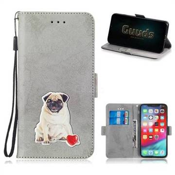 Retro Leather Phone Wallet Case with Aluminum Alloy Patch for iPhone XS Max (6.5 inch) - Gray