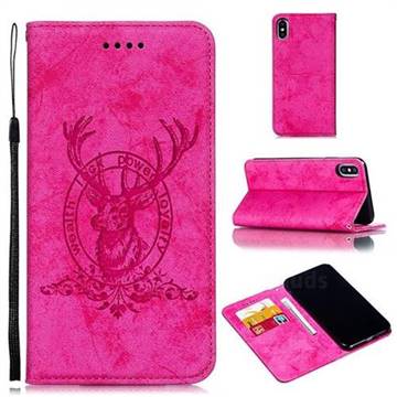 Retro Intricate Embossing Elk Seal Leather Wallet Case for iPhone XS Max (6.5 inch) - Rose