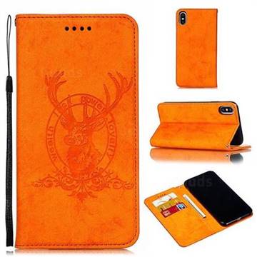 Retro Intricate Embossing Elk Seal Leather Wallet Case for iPhone XS Max (6.5 inch) - Orange