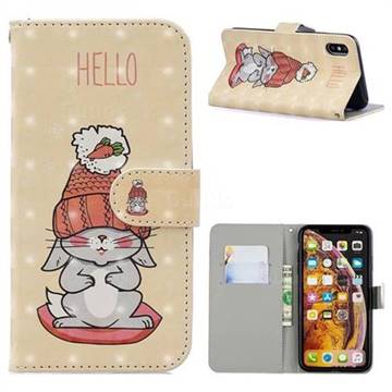 Hello Rabbit 3D Painted Leather Phone Wallet Case for iPhone XS Max (6.5 inch)