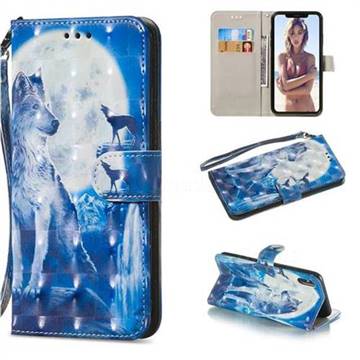 Ice Wolf 3D Painted Leather Wallet Phone Case for iPhone XS Max (6.5 inch)