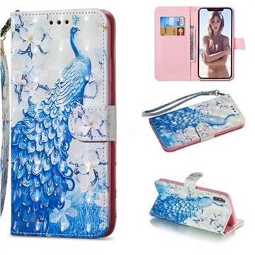 Blue Peacock 3D Painted Leather Wallet Phone Case for iPhone XS Max (6.5 inch)