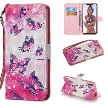 Pink Butterfly 3D Painted Leather Wallet Phone Case for iPhone XS Max (6.5 inch)
