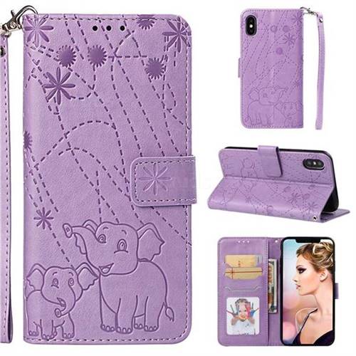 Embossing Fireworks Elephant Leather Wallet Case for iPhone XS Max (6.5 inch) - Purple