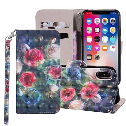 Rose Flower 3D Painted Leather Phone Wallet Case Cover for iPhone XS Max (6.5 inch)