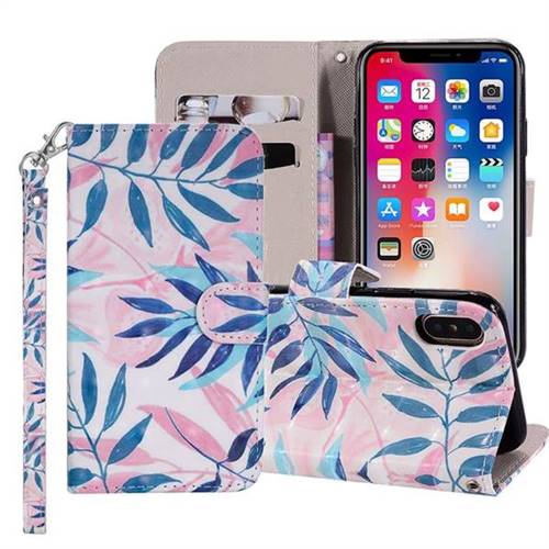 Green Leaf 3D Painted Leather Phone Wallet Case Cover for iPhone XS Max (6.5 inch)