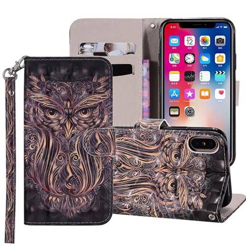 Tribal Owl 3D Painted Leather Phone Wallet Case Cover for iPhone XS Max (6.5 inch)