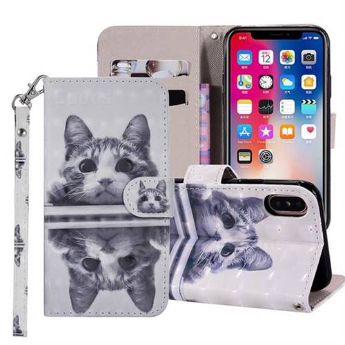 Mirror Cat 3D Painted Leather Phone Wallet Case Cover for iPhone XS Max (6.5 inch)