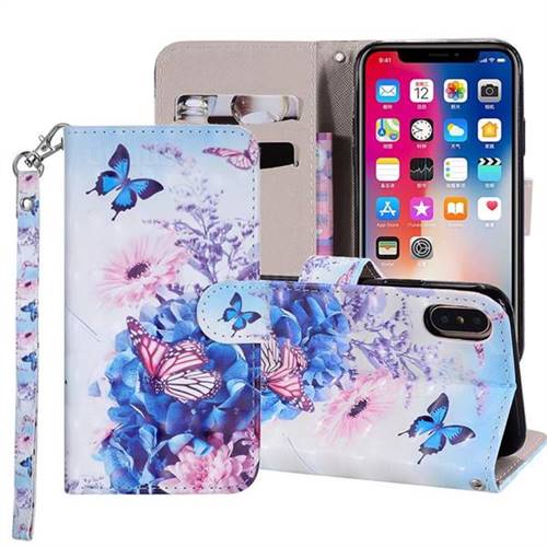Pansy Butterfly 3D Painted Leather Phone Wallet Case Cover for iPhone XS Max (6.5 inch)