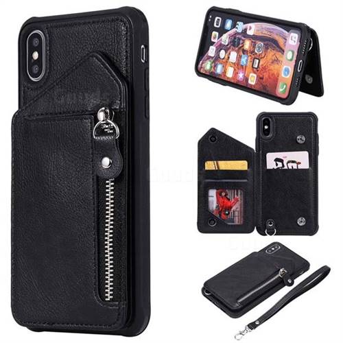 Classic Luxury Buckle Zipper Anti-fall Leather Phone Back Cover for iPhone XS Max (6.5 inch) - Black