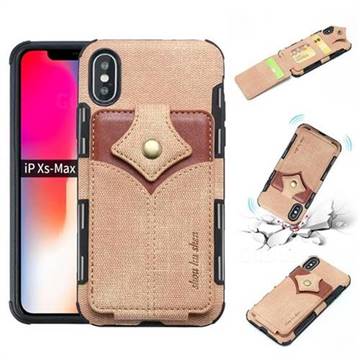 Maple Pattern Canvas Multi-function Leather Phone Back Cover for iPhone XS Max (6.5 inch) - Khaki