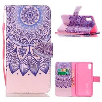 Purple Sunflower Leather Wallet Phone Case for iPhone XS Max (6.5 inch)