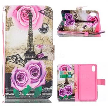 Rose Eiffel Tower Leather Wallet Phone Case for iPhone XS Max (6.5 inch)
