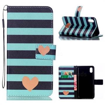 Blue Stripe Heart Leather Wallet Phone Case for iPhone XS Max (6.5 inch)
