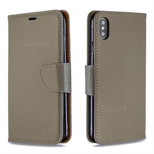 Classic Luxury Litchi Leather Phone Wallet Case for iPhone XS Max (6.5 inch) - Gray