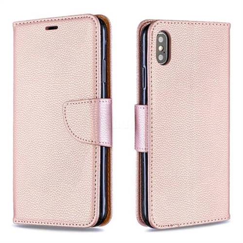 Classic Luxury Litchi Leather Phone Wallet Case for iPhone XS Max (6.5 inch) - Golden