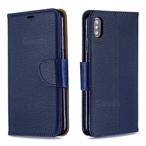 Classic Luxury Litchi Leather Phone Wallet Case for iPhone XS Max (6.5 inch) - Blue