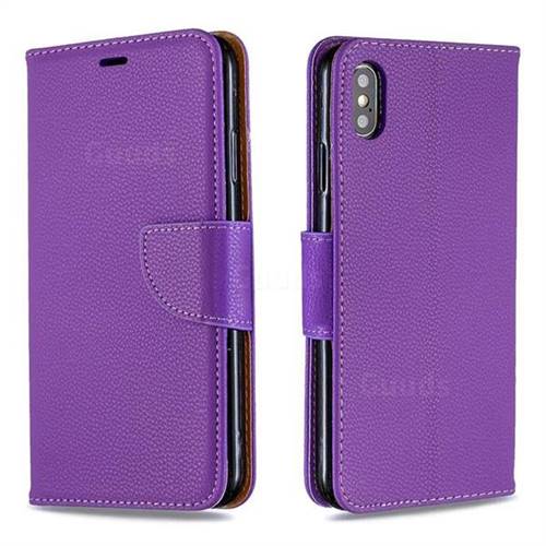 Classic Luxury Litchi Leather Phone Wallet Case for iPhone XS Max (6.5 inch) - Purple