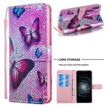 Blue Butterfly Sequins Painted Leather Wallet Case for iPhone XS Max (6.5 inch)