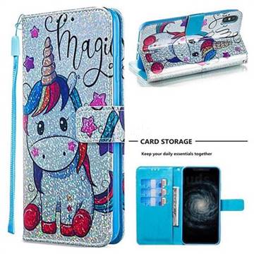 Star Unicorn Sequins Painted Leather Wallet Case for iPhone XS Max (6.5 inch)