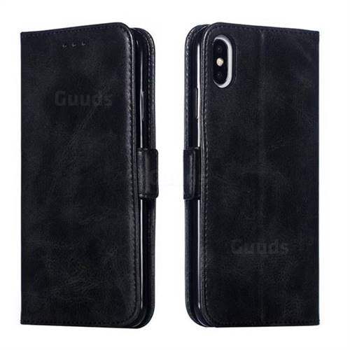 Retro Classic Calf Pattern Leather Wallet Phone Case for iPhone XS Max (6.5 inch) - Black