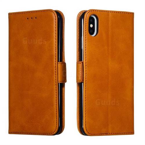 Retro Classic Calf Pattern Leather Wallet Phone Case for iPhone XS Max (6.5 inch) - Yellow