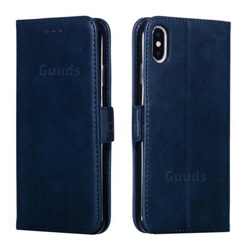 Retro Classic Calf Pattern Leather Wallet Phone Case for iPhone XS Max (6.5 inch) - Blue