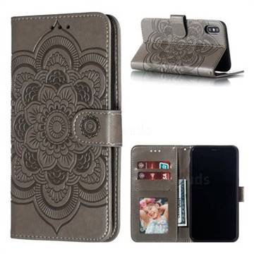 Intricate Embossing Datura Solar Leather Wallet Case for iPhone XS Max (6.5 inch) - Gray