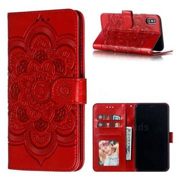 Intricate Embossing Datura Solar Leather Wallet Case for iPhone XS Max (6.5 inch) - Red