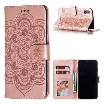 Intricate Embossing Datura Solar Leather Wallet Case for iPhone XS Max (6.5 inch) - Rose Gold