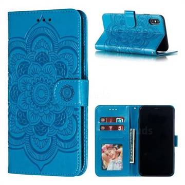 Intricate Embossing Datura Solar Leather Wallet Case for iPhone XS Max (6.5 inch) - Blue