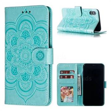 Intricate Embossing Datura Solar Leather Wallet Case for iPhone XS Max (6.5 inch) - Green