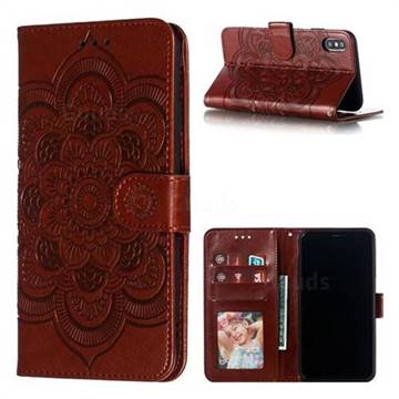 Intricate Embossing Datura Solar Leather Wallet Case for iPhone XS Max (6.5 inch) - Brown