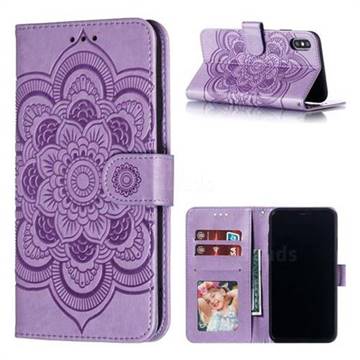 Intricate Embossing Datura Solar Leather Wallet Case for iPhone XS Max (6.5 inch) - Purple