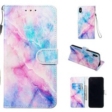 Blue Pink Marble Smooth Leather Phone Wallet Case for iPhone XS Max (6.5 inch)