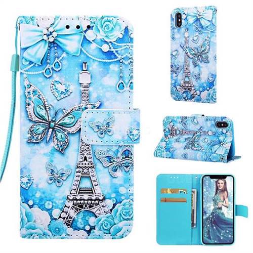 Tower Butterfly Matte Leather Wallet Phone Case for iPhone XS Max (6.5 inch)