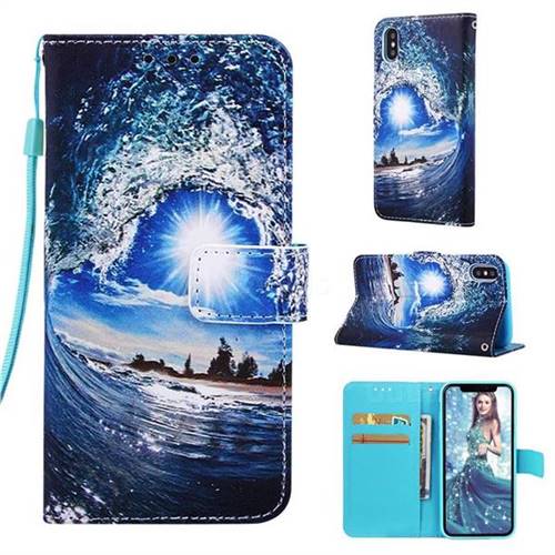 Waves and Sun Matte Leather Wallet Phone Case for iPhone XS Max (6.5 inch)