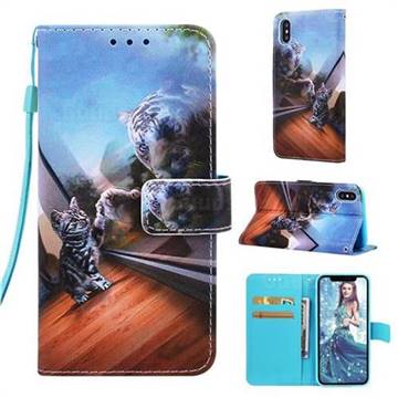 Mirror Cat Matte Leather Wallet Phone Case for iPhone XS Max (6.5 inch)