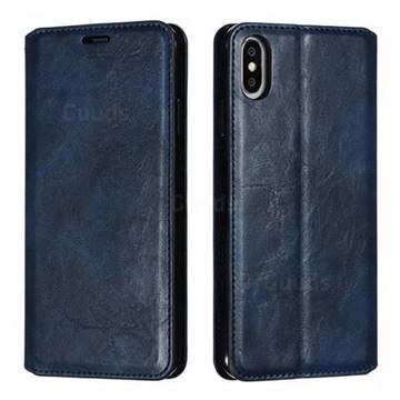 Retro Slim Magnetic Crazy Horse PU Leather Wallet Case for iPhone XS Max (6.5 inch) - Blue